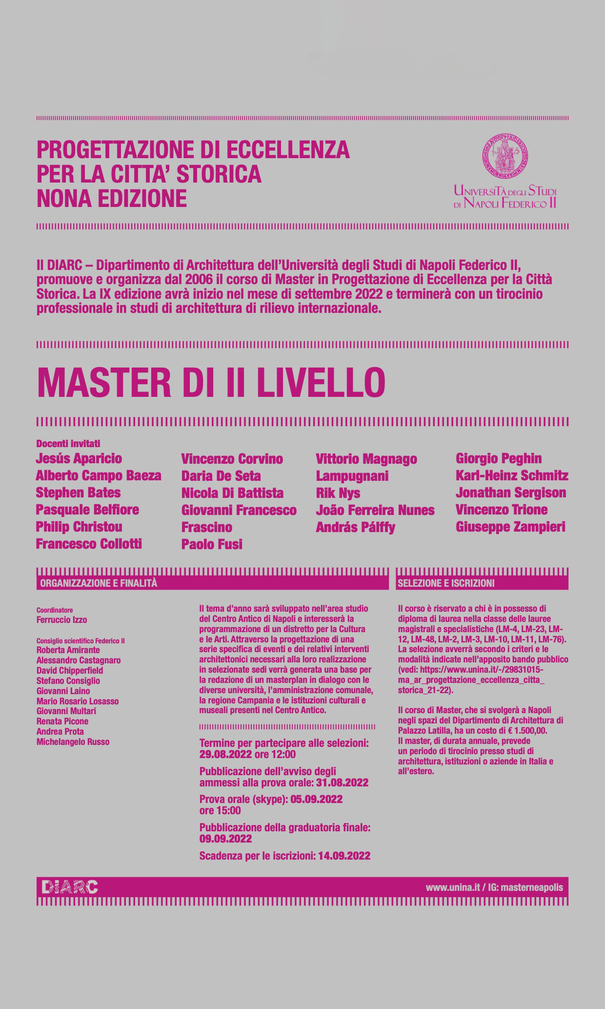 MASTER DI II LIVELLO – PROGETTAZIONE D’ECCELLENZA PER LA CITTÀ STORICA